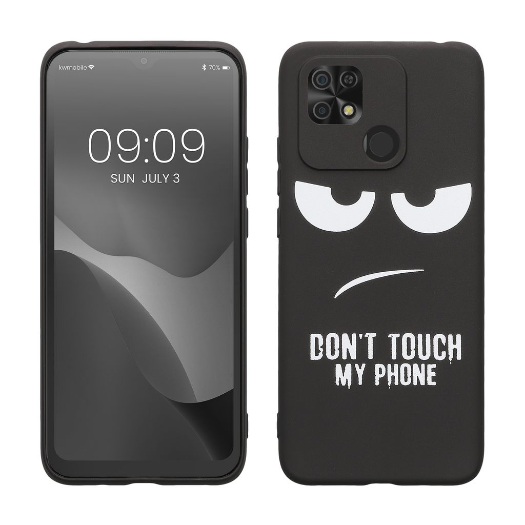 kwmobile Hülle kompatibel mit Xiaomi Redmi 10C - Handyhülle Silikon Case - Don't touch my Phone Weiß Schwarz