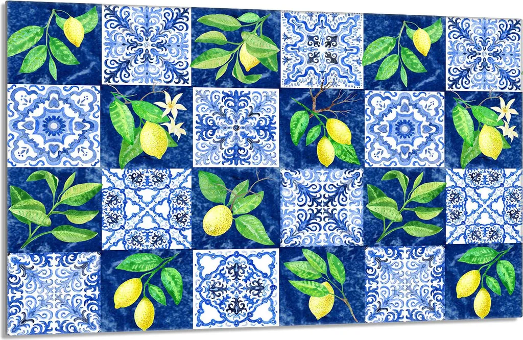 Copri Piano Cottura 80x52 Vetro Temperato Disegno Limoni Gialli