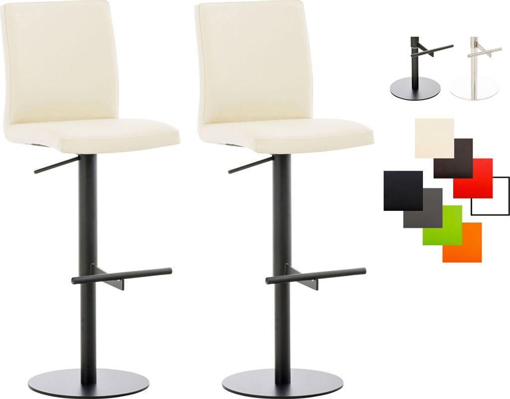 CLP 2er Set Barhocker Cadiz Kunstlederbezug drehbar und höhenverstellbar bis 240 kg Farbe creme Gestell Farbe schwarz