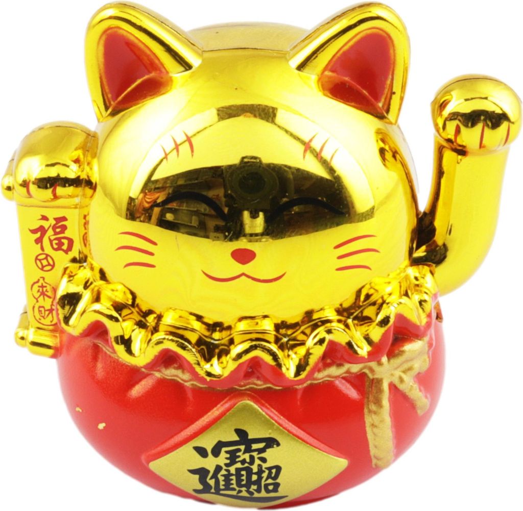 Glückskatze Mini Maneki-neko im Sack gold Solar 5cm Winkekatze Lucky cat