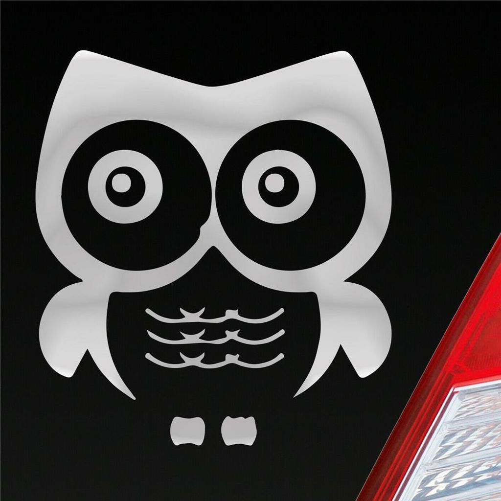 Auto Aufkleber Eule Owl Uhu Vogel Bird süß Tier Musik 10x11 cm Silber Sticker Heckscheibenaufkleber