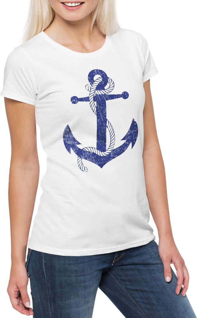 Urban Backwoods Oldschool Anchor Vintage Logo I, Damen T-Shirt, Farbe: Weiß, Größe: 3XL