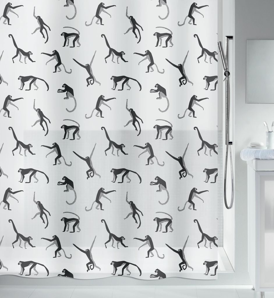 Spirella Anti-Schimmel Duschvorhang - Anti-Bakteriell, waschbar, wasserdicht - Peva, „Affe“ 180x200cm Weiß