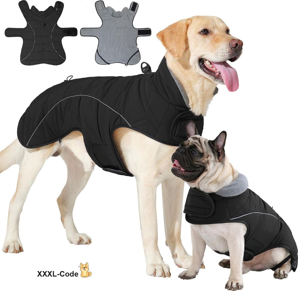 MODFU Hundemäntel, Wasserdichte Hundejacke mit Fleece, Wintermantel für Hunde, Warm & Gefüttert, Hoher Kragen, Schneeschutz, Zugleine-kompatibel...