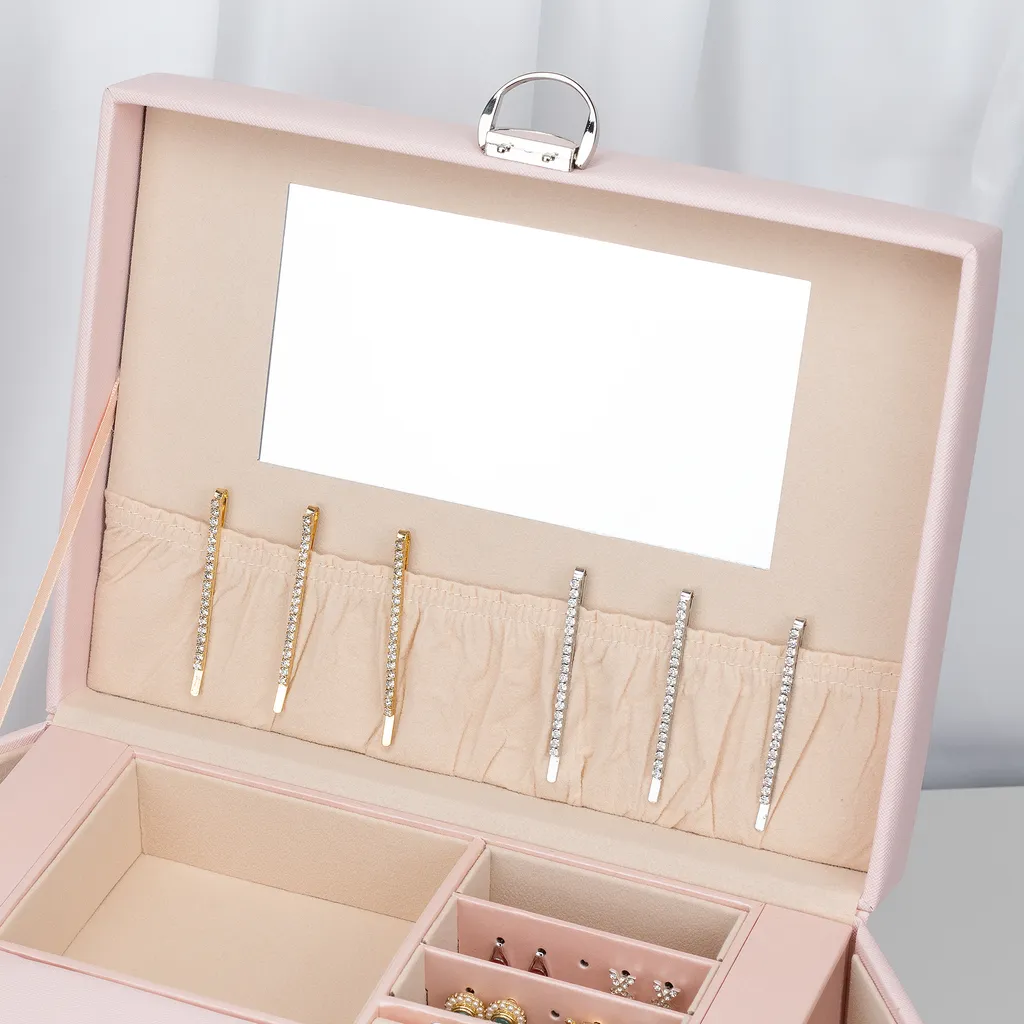 Boîte à Bijoux Verrouillable 5 Niveaux : Volume XL et Doublure Douce Rose - 5