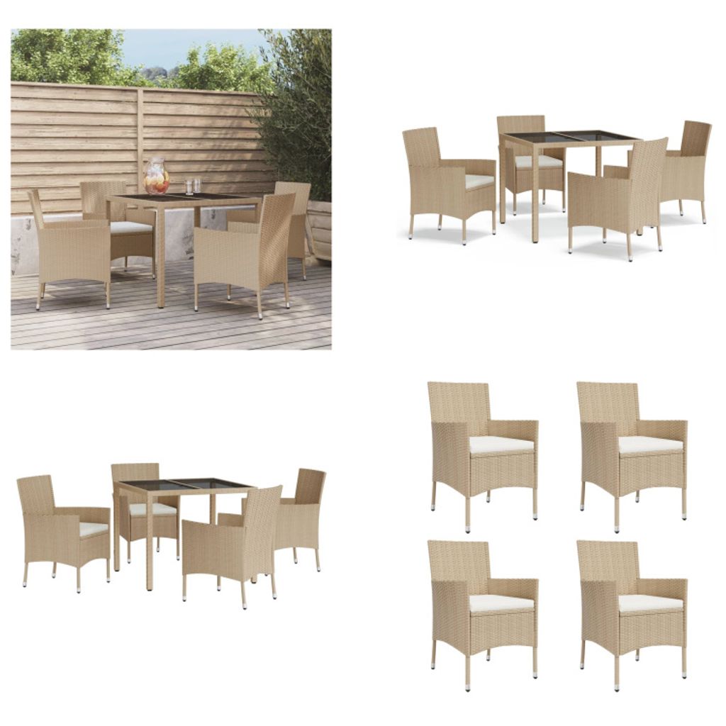 vidaXL 5 tlg. Garten Essgruppe mit Kissen Beige Poly Rattan - Garten Essgruppe - Garten Essgruppen - Essgruppe - Essgruppe Terrasse