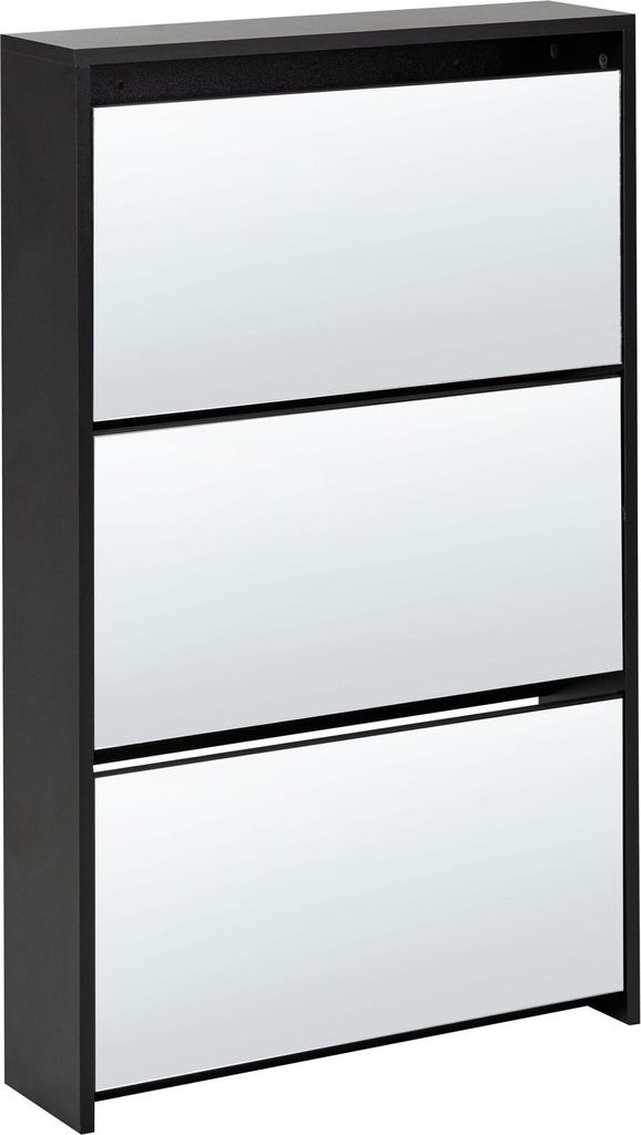BELIANI Hoher Schuhschrank Schwarz MDF-Platte mit 3 Klapptüren Verspiegelt Spiegeleffekt Modern Flur Eingangsbereich Diele Ankleide Garage Garderobe