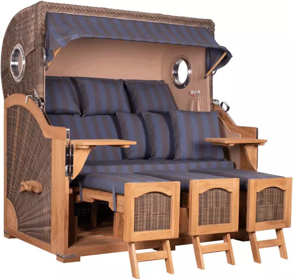 Strandkorb Rantum Grande XXL Teak Bullauge PE grey Dessin 582