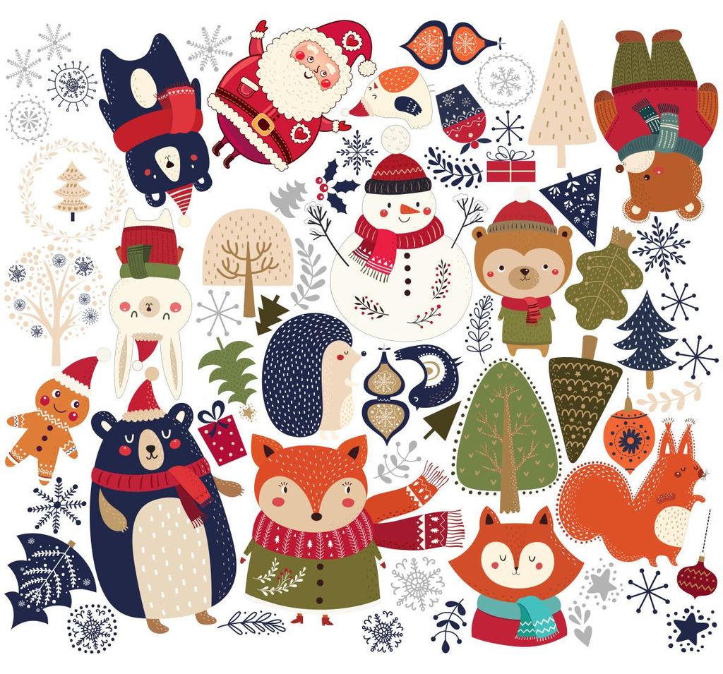 Weihnachtsaufkleber mit Waldtieren für Heiligabend – Selbstklebende Weihnachtsaufkleber – Festliche Dekoration – 80 x 90 cm