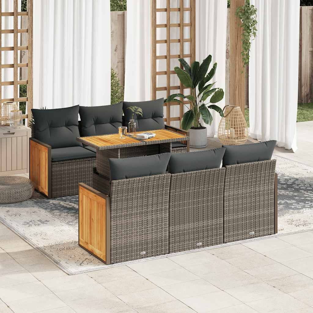 Maison Exclusive - 7-tlg. Garten-Sofagarnitur mit Kissen Grau Poly Rattan Akazie