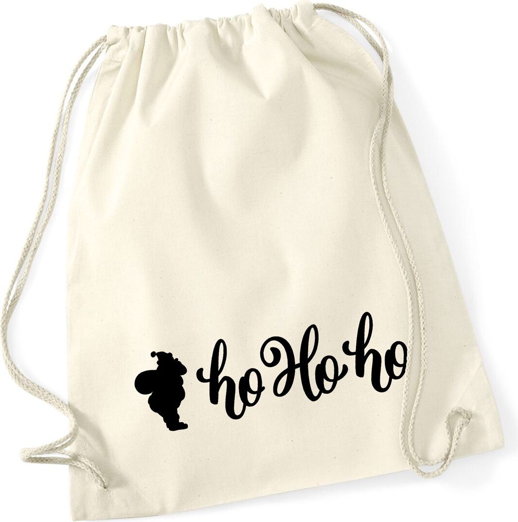 Huuraa Turnbeutel Santa Claus Ho Ho Ho 12 Liter Natural Baumwolle Rucksack Geschenkidee