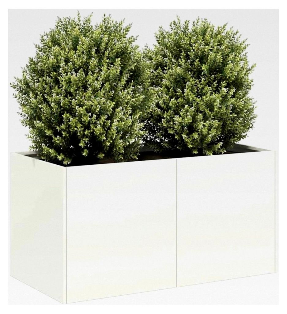Weißer Pflanzkübel Hochbeet aus kaltgewalztem Stahl 80x40x40 cm für Garten, Balkon und Terrasse mit offenem Boden und stabiler Konstruktion