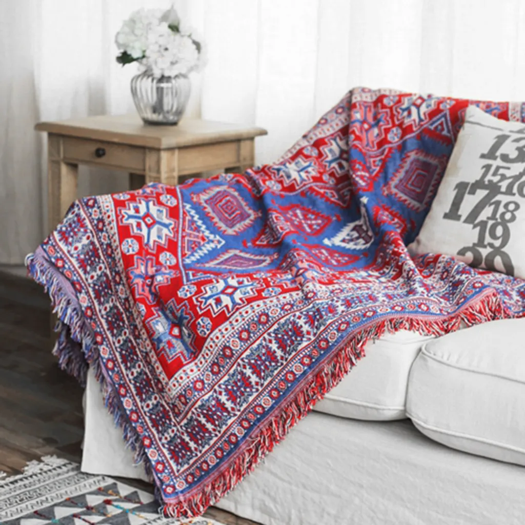 Couverture canapé réversible avec franges boho chic style scandinave - 4