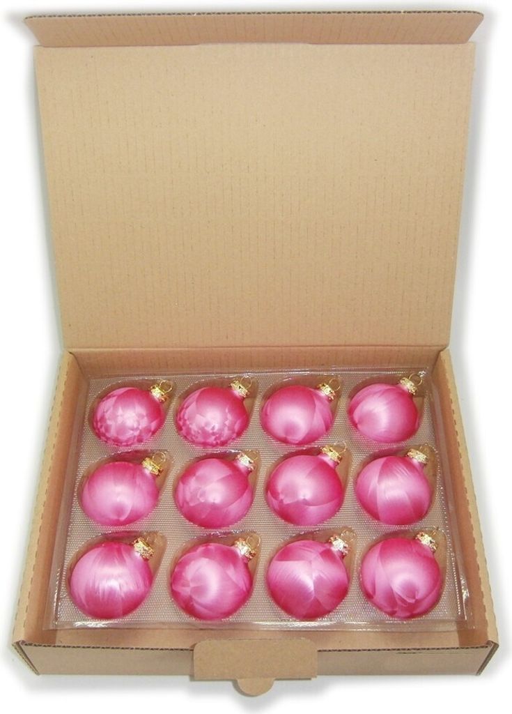 JACK 12x Glas Eislack Christbaumkugeln 6cm Thüringer Weihnachtskugeln Kugeln, Farbe:Pink Eislack