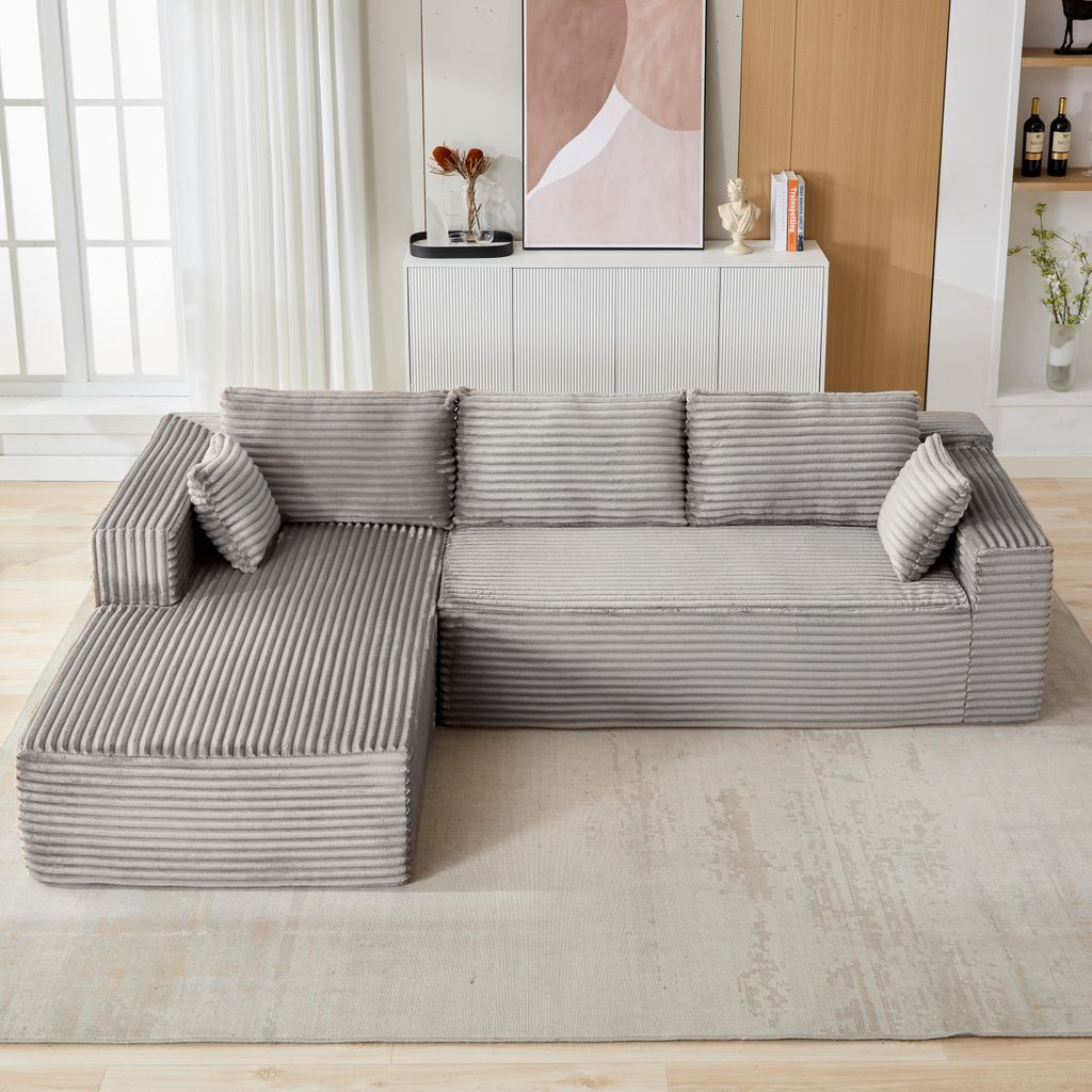 Ecksofa Modernes Samtcord Schlafsofa, Sofa klein L-Form Couch 3-Sitzer Ecksofa, Zweisitzer+Chaiselongue, kleine Wohnlandschaft