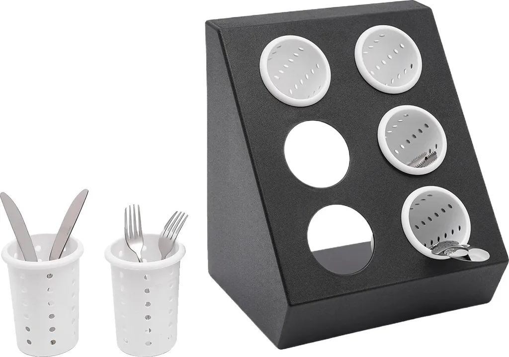 Porte-ustensiles robuste 6 sections, finition noire anti-rayures métal