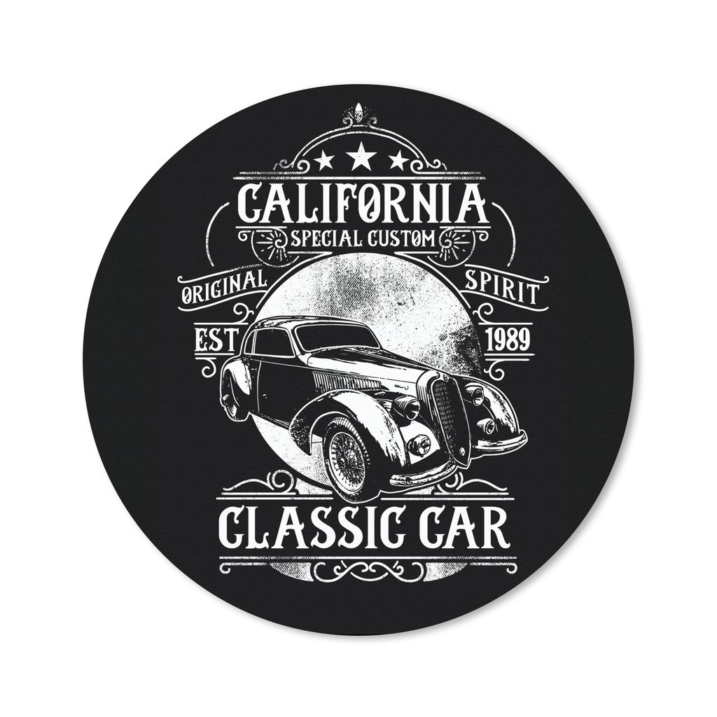 MuchoWow Mauspad Mousepad Mancave - Auto - Vintage - Schwarz - Weiß 40x40 cm - Mousepads - Maus Mat - Pad - Mausunterlage - Schreibtisch Accesso...