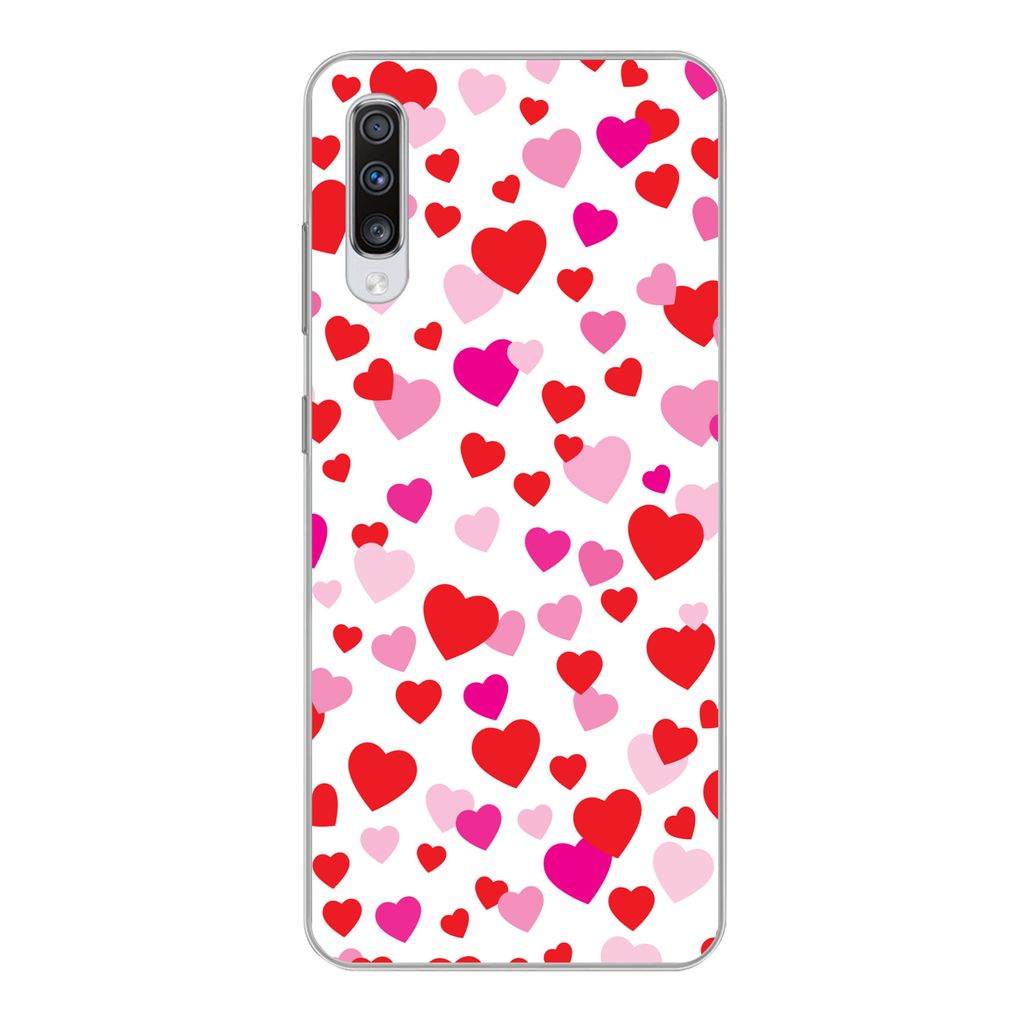 MuchoWow Handyhülle Schutzhülle Hülle für Samsung Galaxy A70 Eine Illustration mit bunten Herzen Silikon Softcase Handy Hülle - Schutzhaube