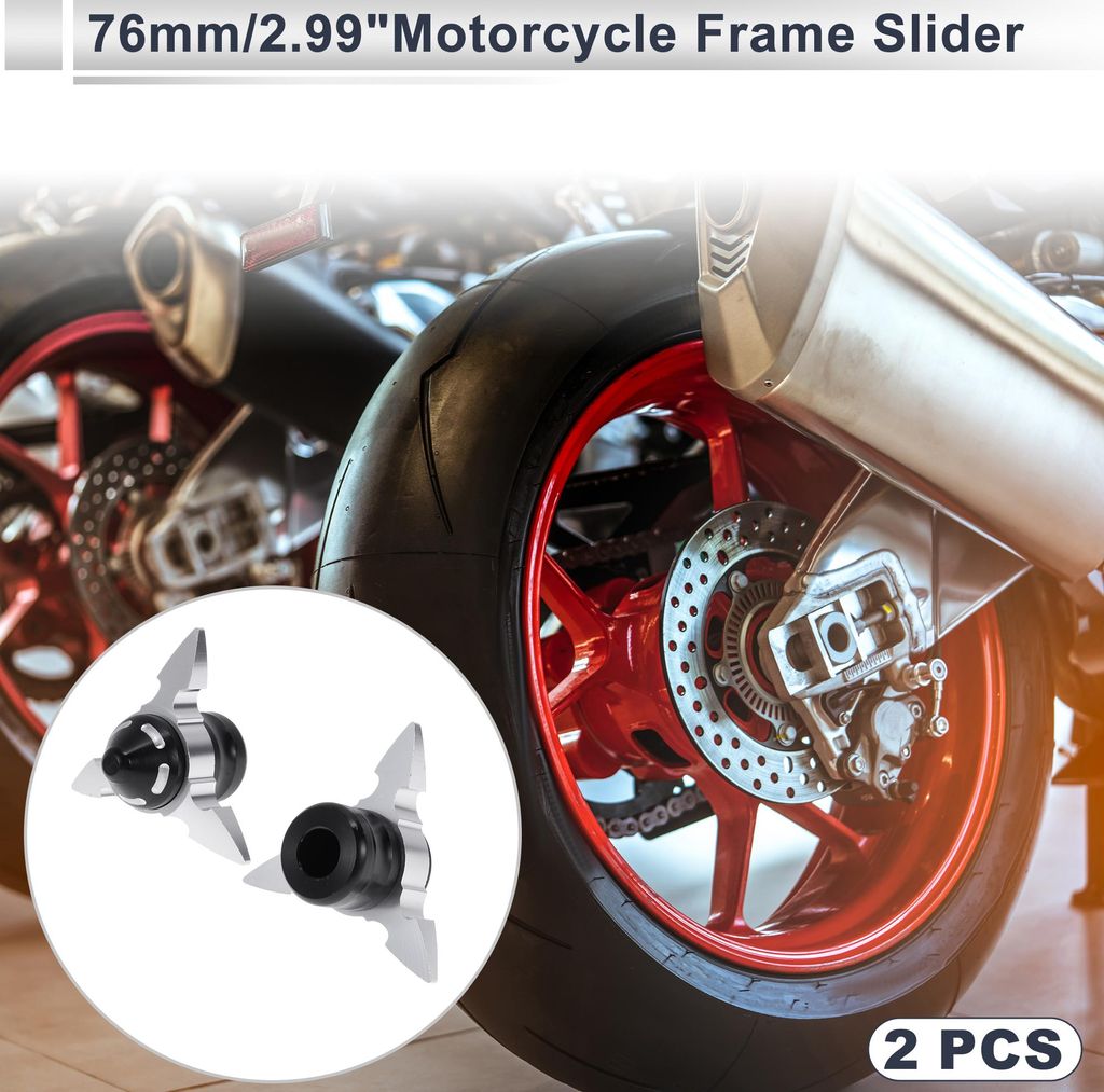 0.59" Motorrad Slider Rahmen Aluminiumlegierung Kunststoff Rad Verkleidung Schutz Crash Pad Schutzbügel 2.99" 2.05" Silberton 2 Stk