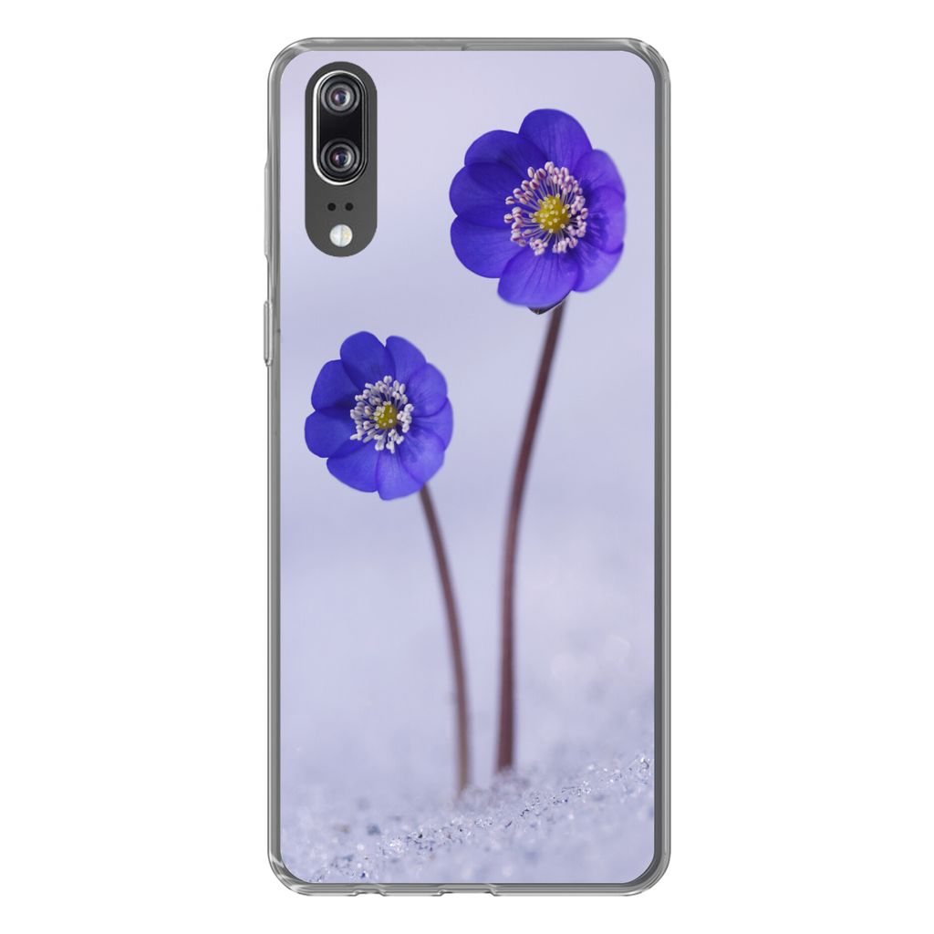 MuchoWow Handyhülle Schutzhülle Hülle für Huawei P20 Blumen - Schnee - Lila Silikon Softcase Handy Hülle - Hardcover