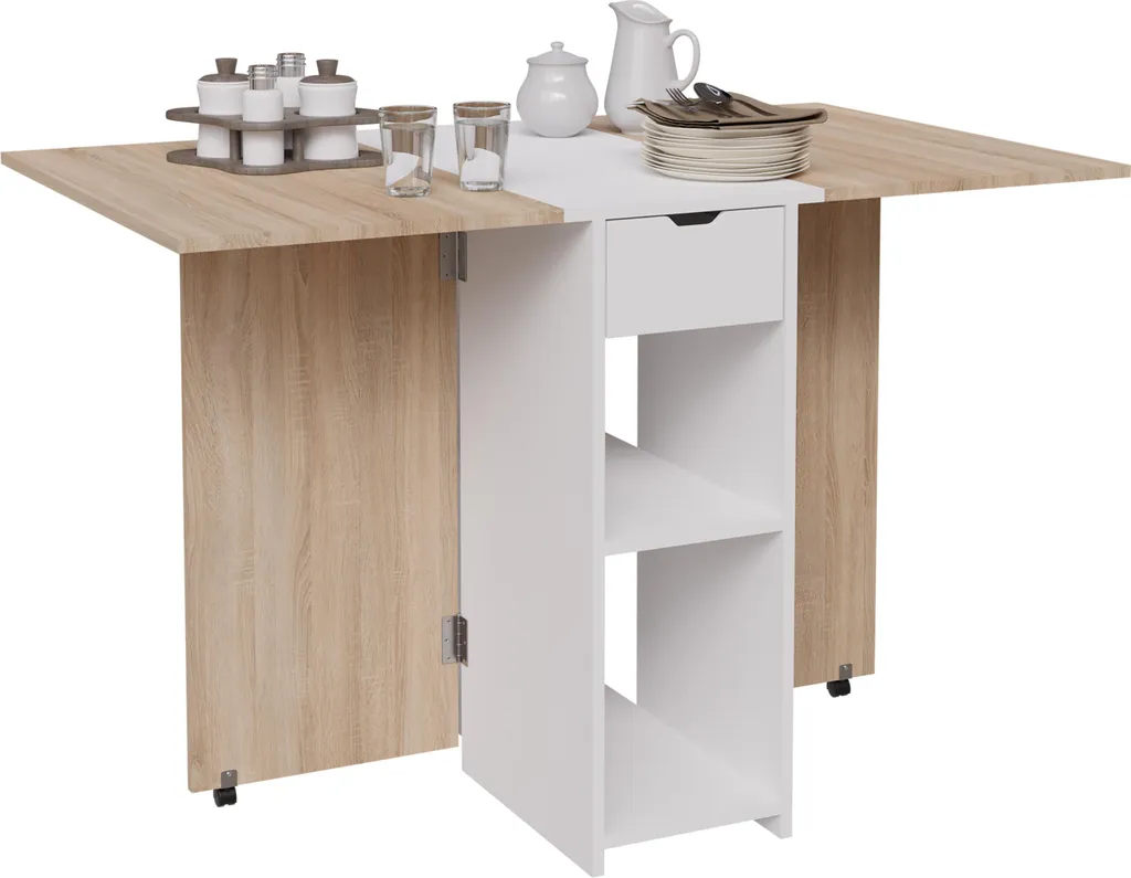 Petite table à manger pliable gain de place avec tiroir pour 4 couverts