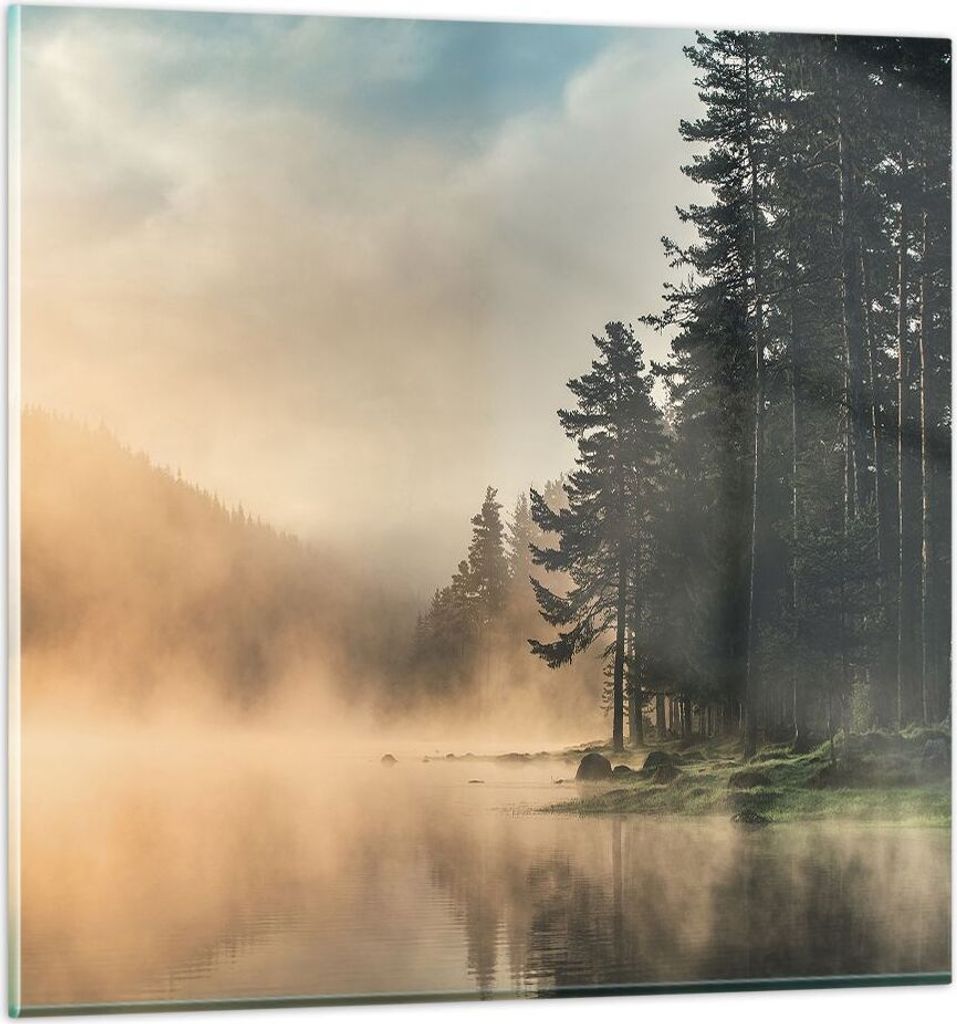Bilder auf glas - Einteilig - Nebel See Wald - 70x70cm - Glasbilder - Wandbilder - Bilder - zum Aufhängen bereit - Wanddekoration aus Glas - Glas ...