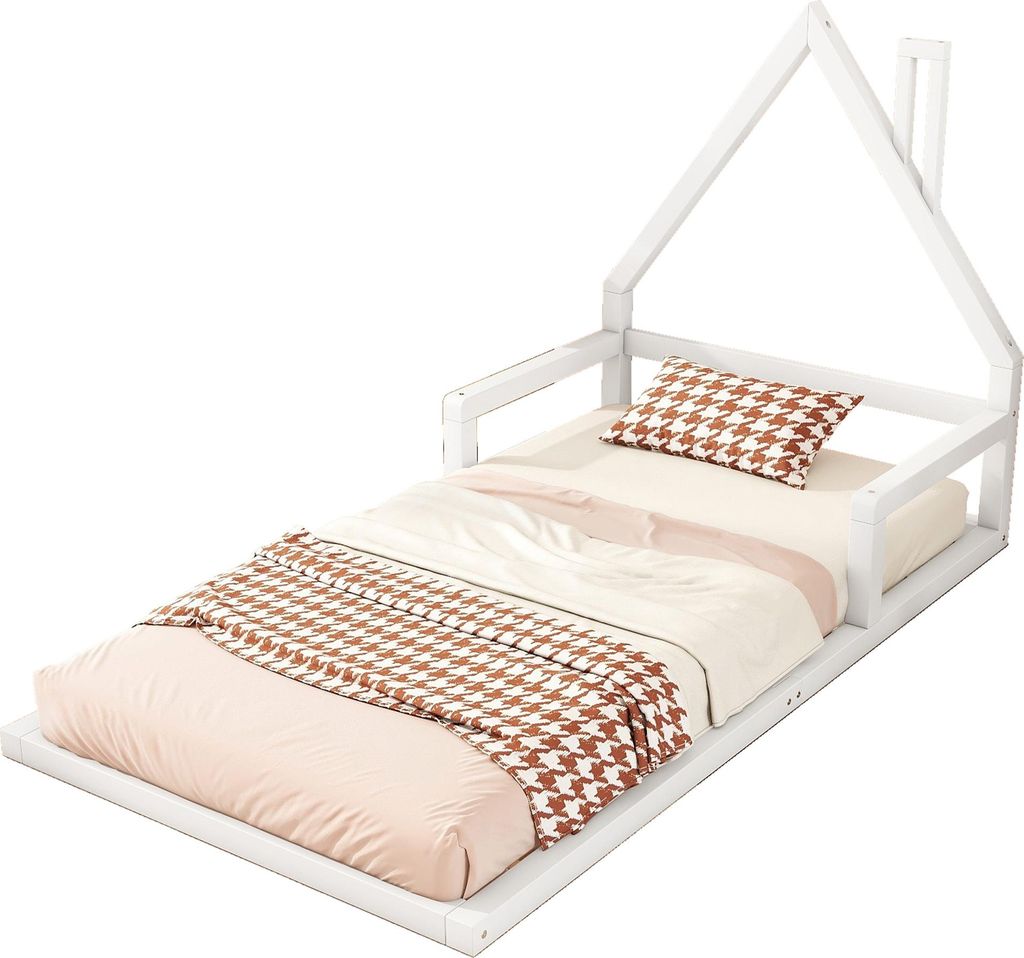 Kinderbett mit Lattenrost, 90x200 cm, Hausbett, Bodenbett, Produktbild 