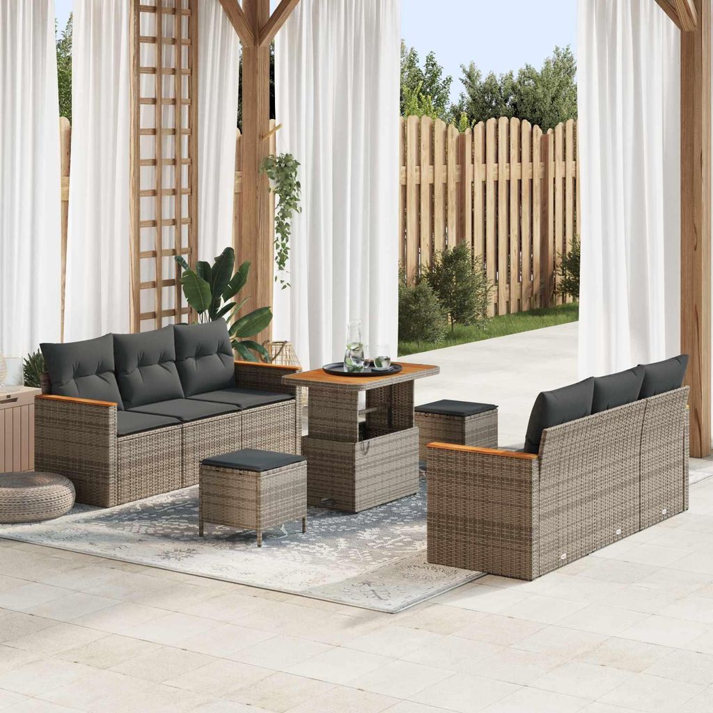 Maison Exclusive - Gartensofa-set 9 pcs Grau Poly-Rattan