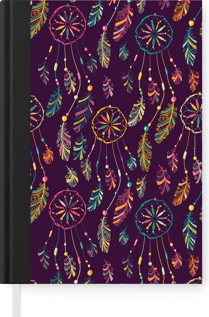 MuchoWow Notizbuch Tagebuch Haushaltsbuch Notebook A5 Traumfänger - Federn - Muster - Regenbogen - Boho - Notizblock - Notizheft - Notebook - Sc...