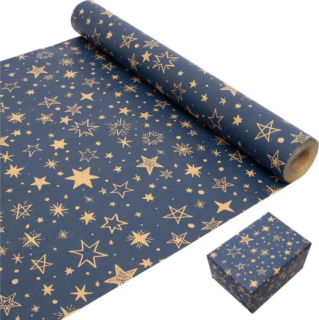 Rouleau de Papier Cadeau Kraft Recyclable 43cm x 20m - Décor Étoiles