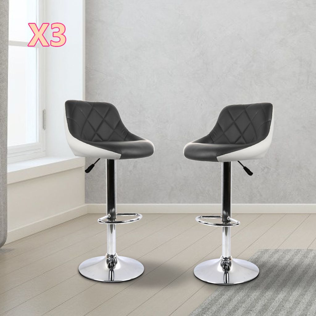6er Set Barhocker mit Lehne aus Kunstleder 360° drehbar höhenverstellbar - Barstuhl, Küchenhocker Schwarz+weiß