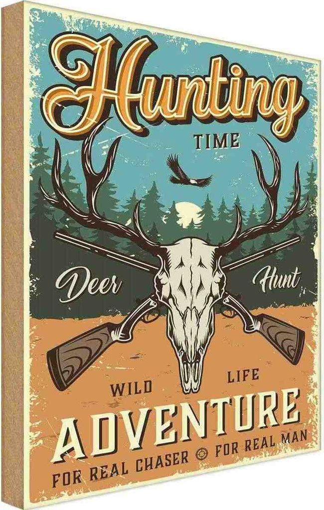 vianmo Holzschild 40x30 cm Hunting Time Adventure Abenteuer Reisen