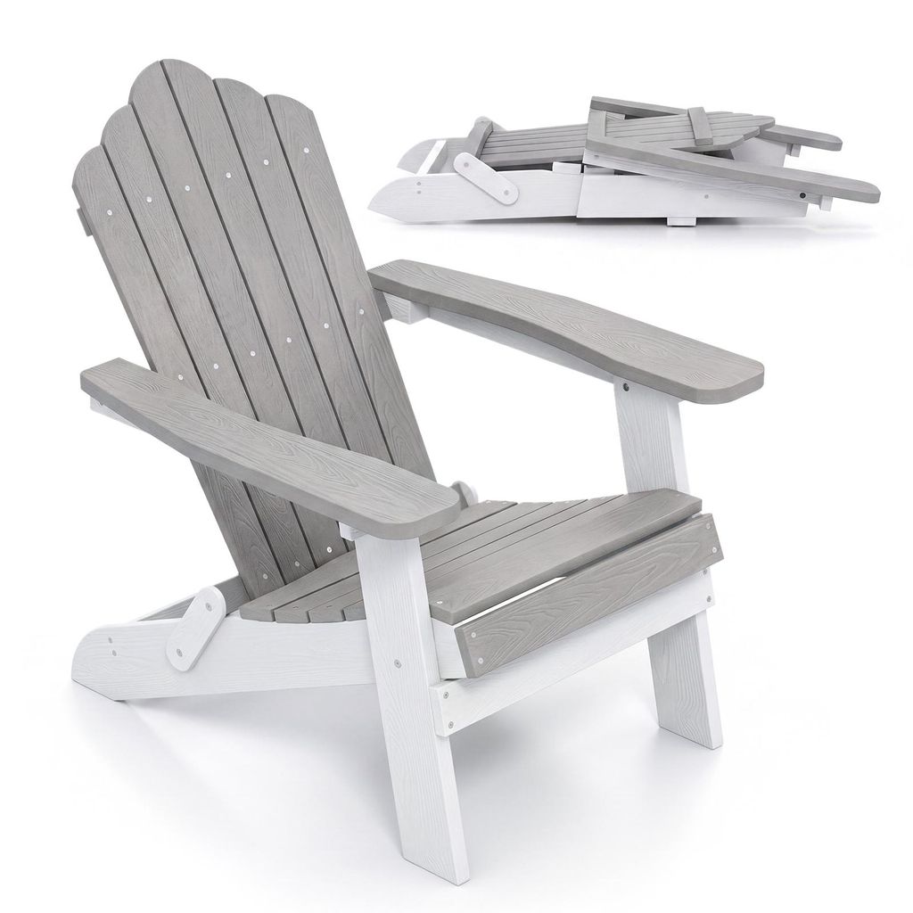 COSTWAY Adirondack Stuhl Gartensessel klappbar wetterfest, Adirondack Chair mit hoher Rückenlehne & breiten Armlehnen Gartenstuhl bis 180kg Grau W...