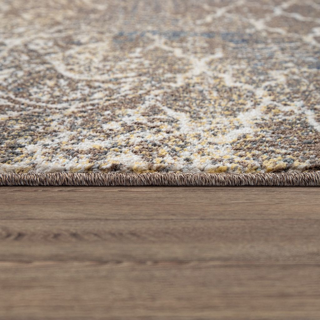 TT Home WohnzimmerTeppich Vintage Look Kurzflor Mit Abstraktem Design Modern Braun Blau Größe 60x100 cm