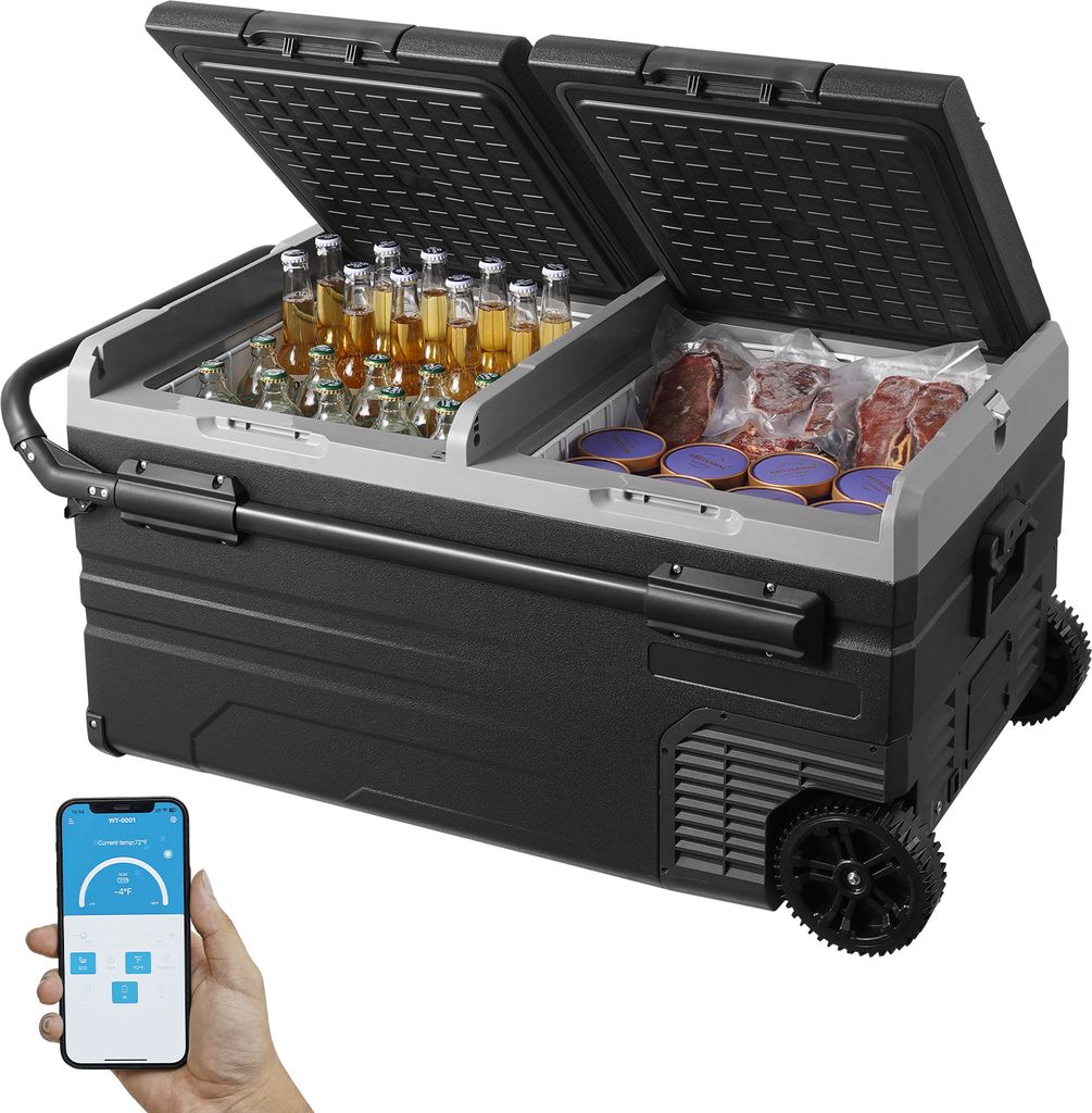 VEVOR Autokühlschrank, 12-Volt-Autokühlschrank, tragbarer 95-Liter-Gefrierschrank mit zwei Zonen und Rädern und Griff, -20 °C bis 20 °C, 12/24...