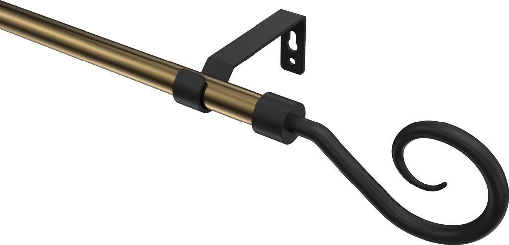 Interdeco Gardinenstange / Vorhangstange Messing Antik / Schwarz, Typ Olymp Allegra (Spirale), 16 mm Ø 1-läufig, 200 cm