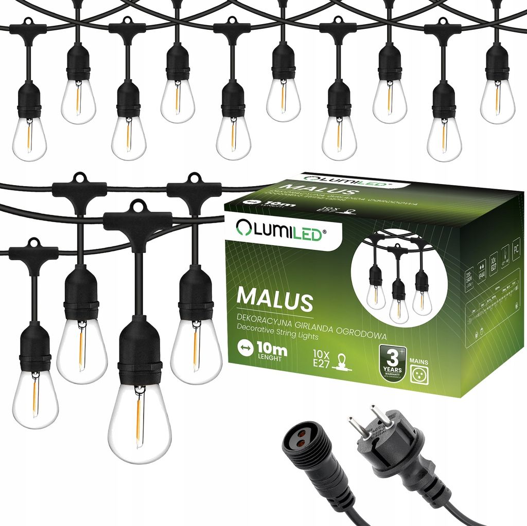 LUMILED Lichterkette Außen 10M mit 10 E27 1W LED Lampe ST45 Produktbild 