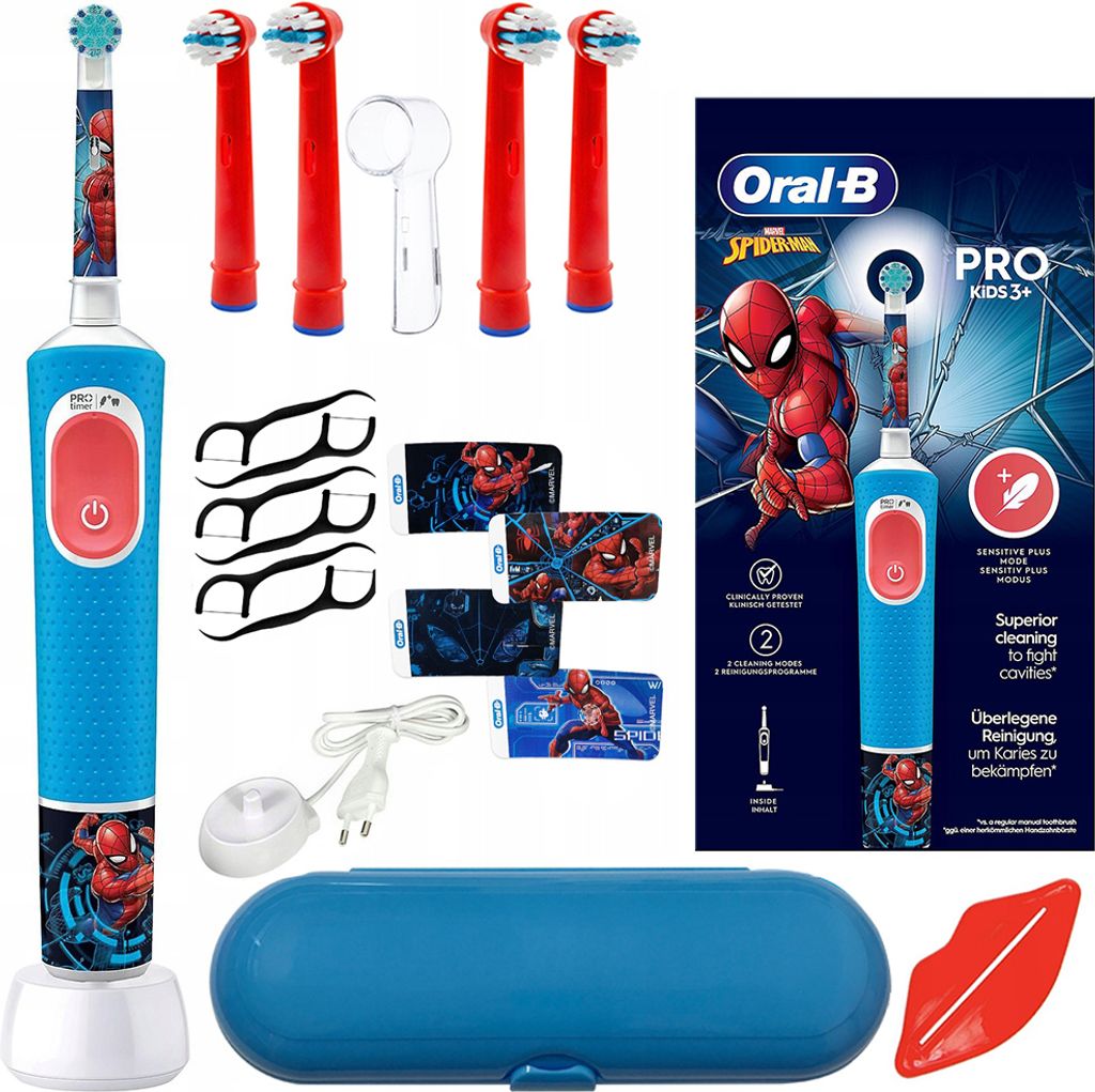 Oral-B Vitality Pro 103 Kinderzahnbürste Spiderman Set mit 4 Aufsätzen Etui