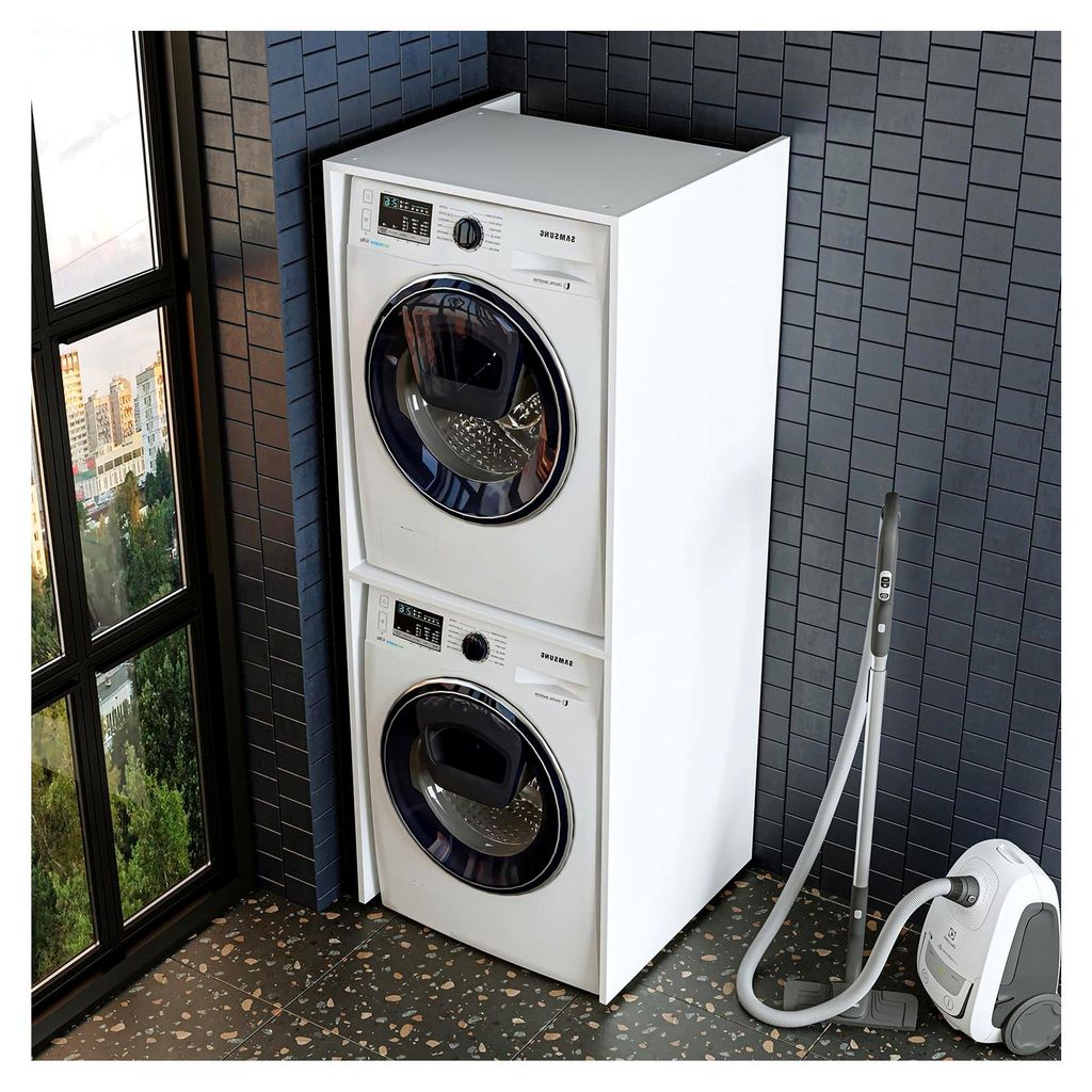 Waschmaschinenschrank Duo, Schrank für Trockner und Waschmaschine, Waschmaschinenüberbau, Waschmaschinenregal, Badregal für die Waschküche, HBT...