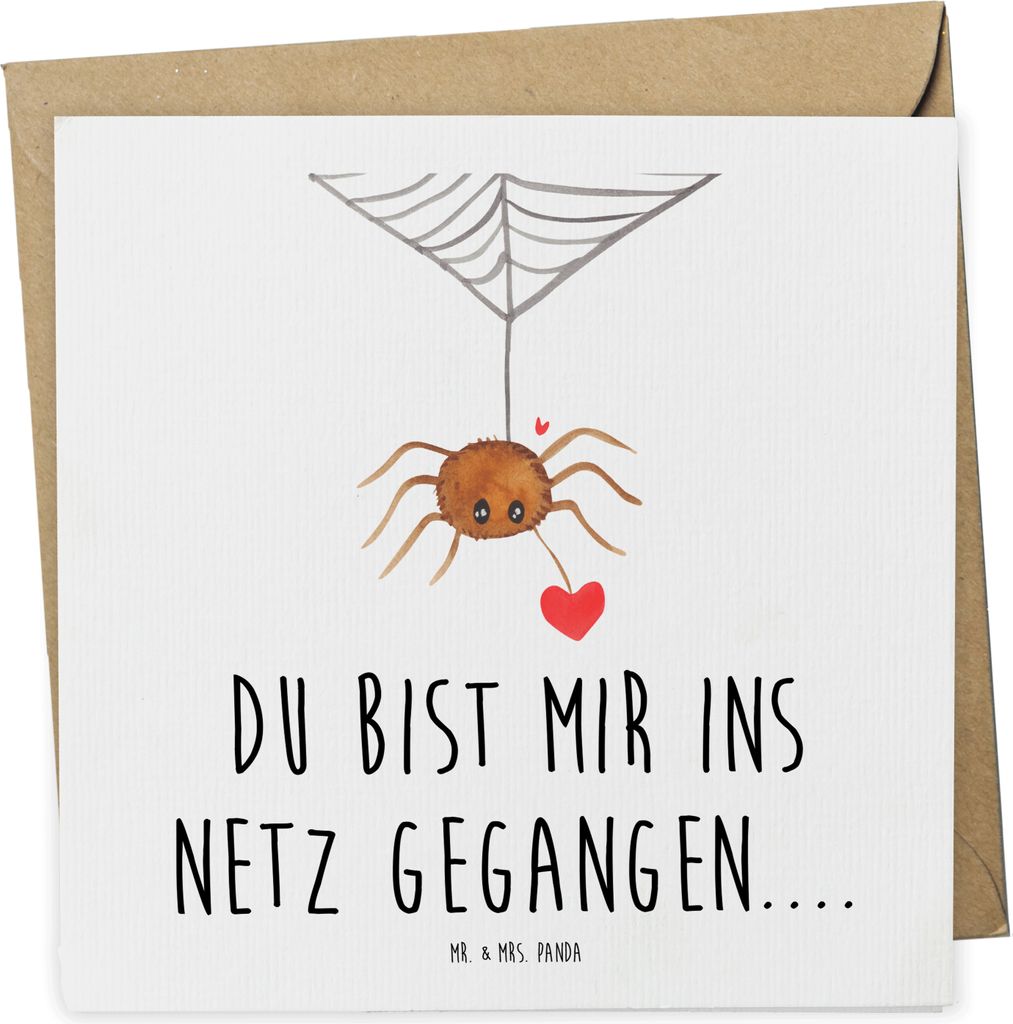 Mr. & Mrs. Panda Glückwunschkarte Spinne Agathe Liebe - Weiß - Geschenk, Grußkarte, anlasskarte, Liebesbeweis, faltkarte, Klappkarte, Verliebt, ...