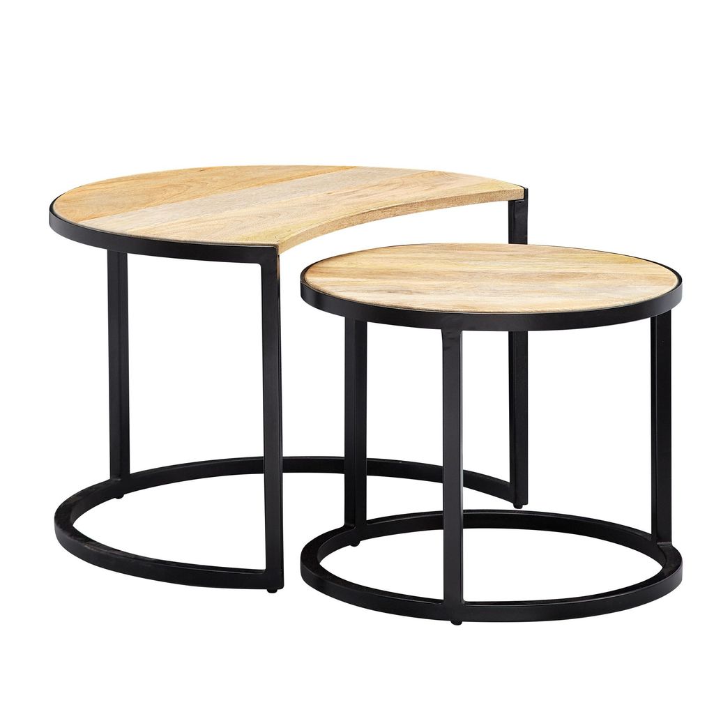 tinkaro Couchtische 2er-Set rund DODO Mango Massivholz Wohnzimmertisch Braun