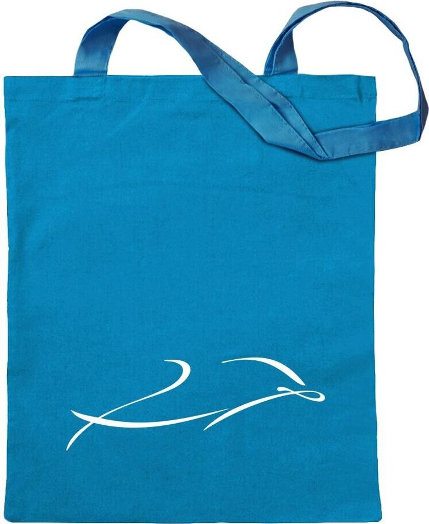 Kiwistar - Baumwolltasche - hellblau - Delfin - Tragetasche Stoffbeutel Umhängetasche langer Henkel