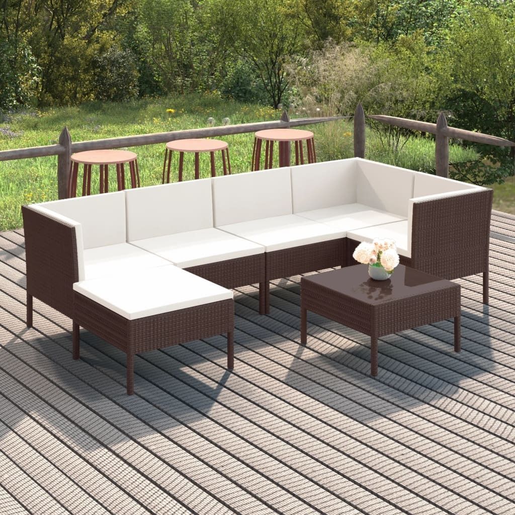 The Living Store 7-tlg. Garten-Lounge-Set mit Auflagen Poly Rattan Braun