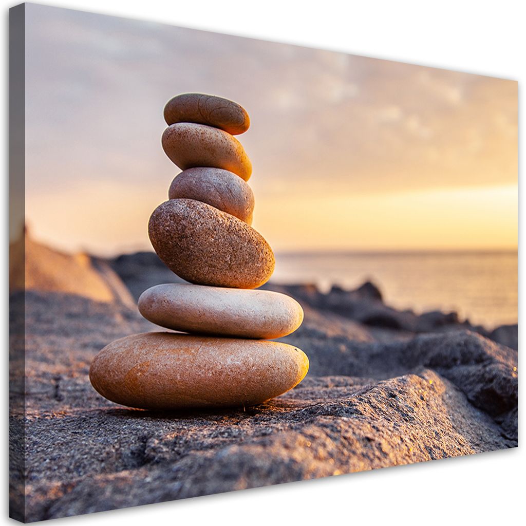 Leinwandbild Steine am Strand Zen 90x60 Feeby Orange bild für die wand bereit zum aufhängen