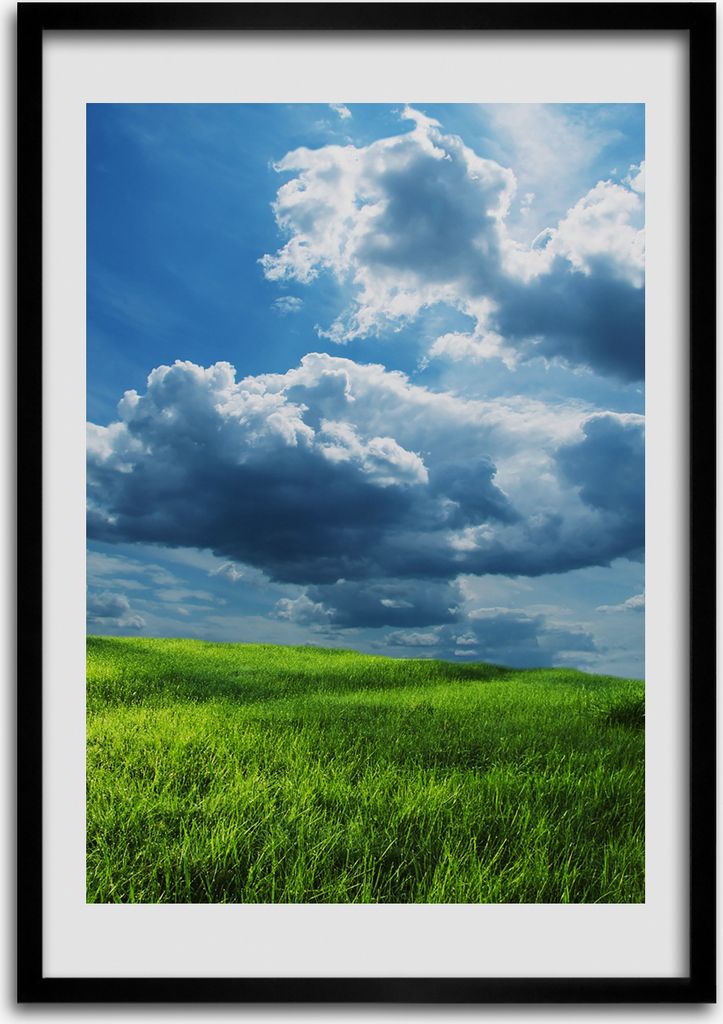Bild - Bilderrahmen - Foto - 70 cm x 100 cm - MDF - Rahmen - Wandkunst - Wolken über dem Feld