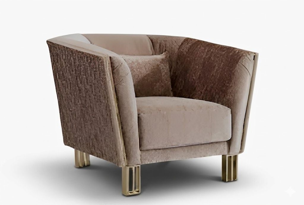 Wohnzimmer-Set Grau/Gold 5-teilig Couchtisch Sessel TV-Board Regale