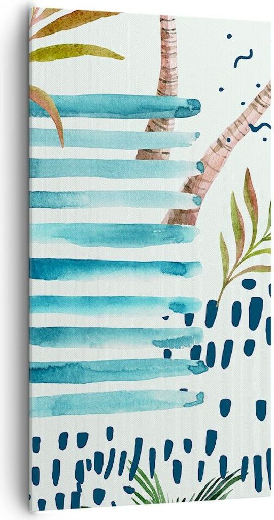 Bild auf Leinwand - Leinwandbild - Aquarell palme tropisch boot - 65x120cm - Wand Bild - Wanddeko - Leinwanddruck - Bilder - Kunstdruck - Wanddekor...