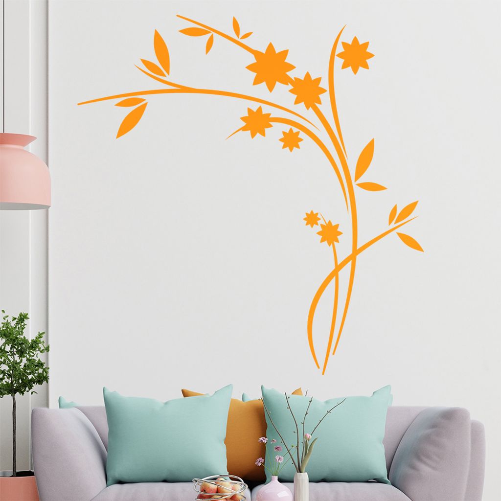 Blüten mit Sternblättern Wandtattoo in 6 Größen - Wandaufkleber Wall Sticker - Dekoration, Küche, Wohnzimmer, Schlafzimmer, Badezimmer