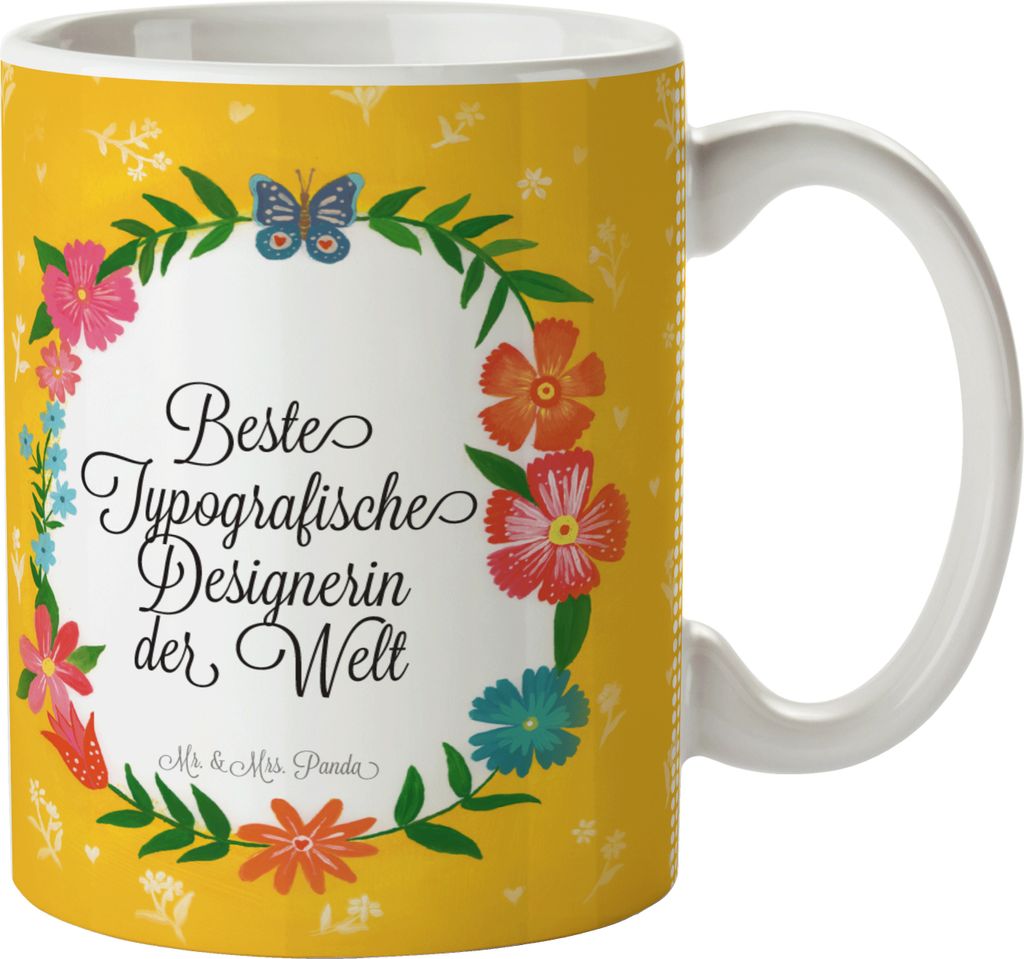 Mr. & Mrs. Panda Kakaotasse Typografische Designerin - Geschenk, Schenken, Tasse mit Spruch, kaffeebecher bedruckt, Berufsschule, Diplom, Kaffeetas...