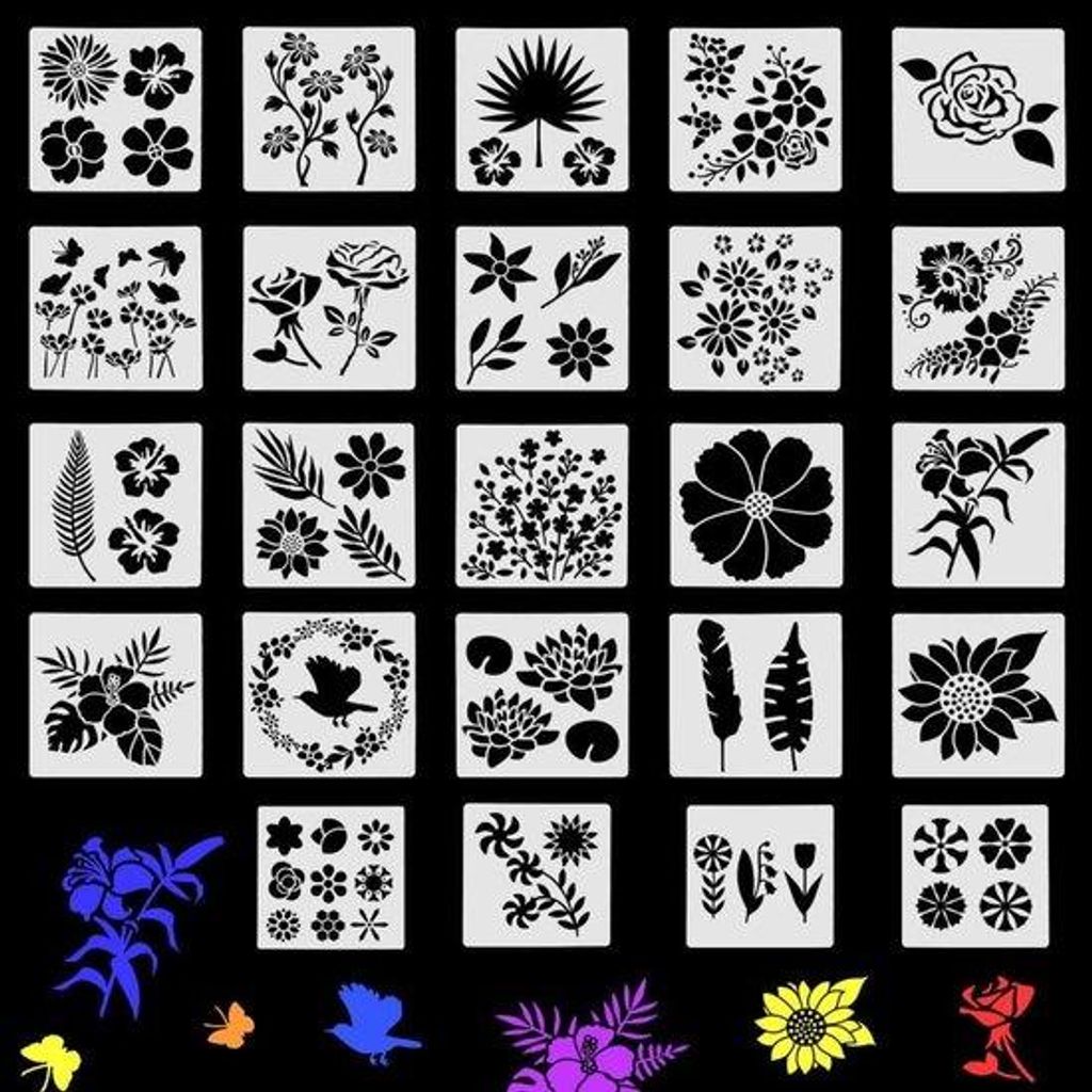24 Blumen-Schablonen-Sets - wilde Blumen-Artstifte selfporträtsierbare Blätter-Stifte für DIY-Holzmalstifte